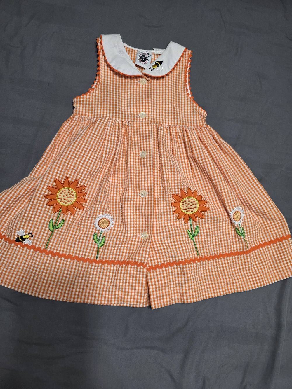 Good Lad Orange Gingham Sunflower Dress with White Collar